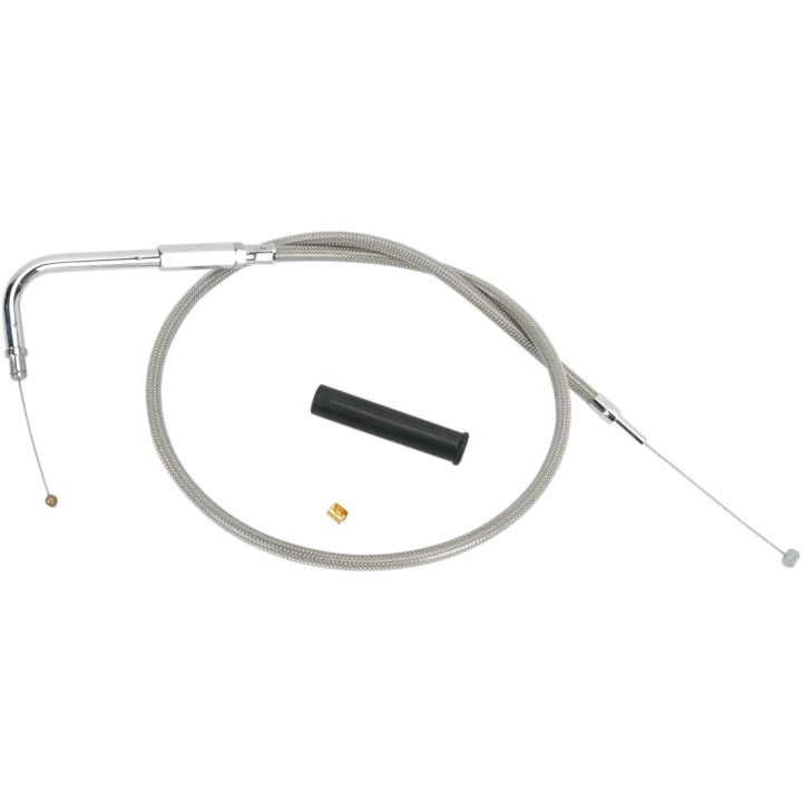 Cable de acelerador trenzado de acero inoxidable — carcasa 67,5 cm (26-1/2"), codo 90°, recorrido 12,7 cm (5"), Plata