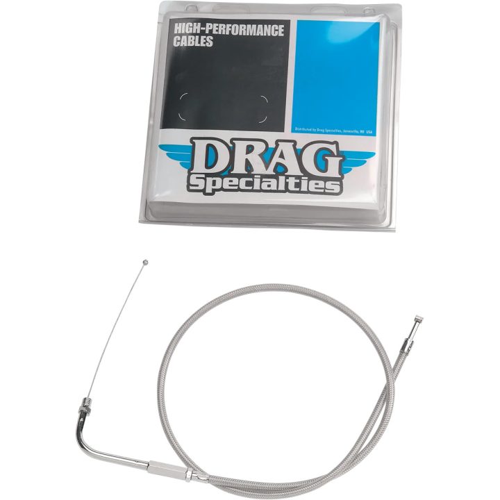Cable de acelerador trenzado de acero inoxidable — 73 cm carcasa, 13 cm recorrido, codo 45°