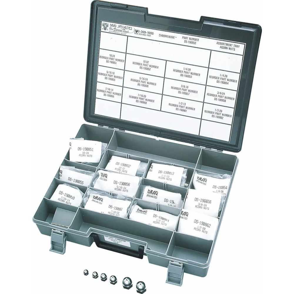 Juego de tuercas tipo acorn — SAE, kit, cromo, plateado