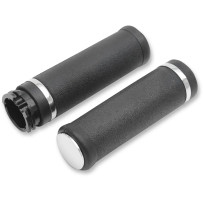 Rubber Grips with Accent Rings and End Caps — 25.4 mm (1") diameter, 12.7 cm (5") length, Black/Chrome