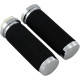 Puños de goma con aros decorativos y tapas finales — diámetro 25.4 mm (1"), longitud 12.7 cm (5"), negro/cromo