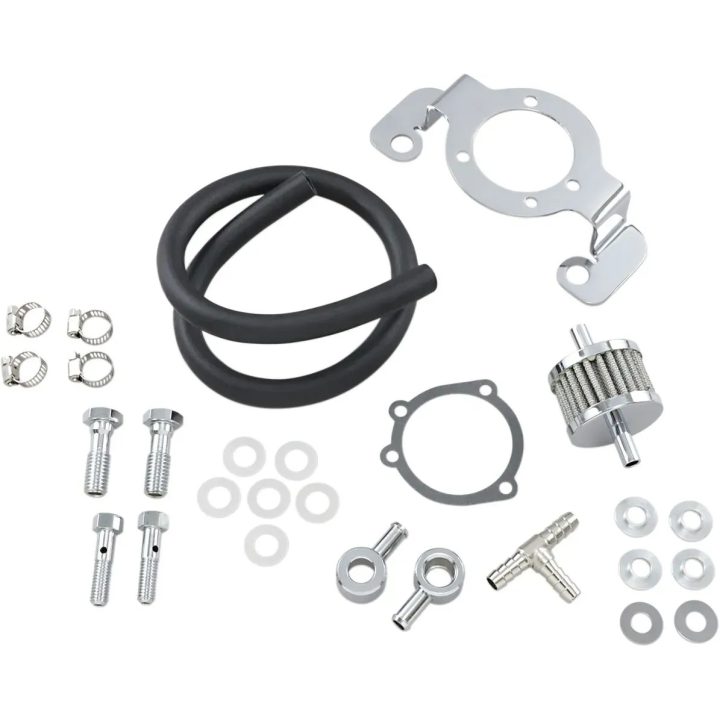 Kit de respiradero de cárter con soporte — Negro, cromado
