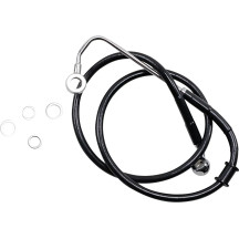 Línea de freno de acero inoxidable de longitud extendida — 38" de longitud, sobredimensionada +4", delantero superior, negro con