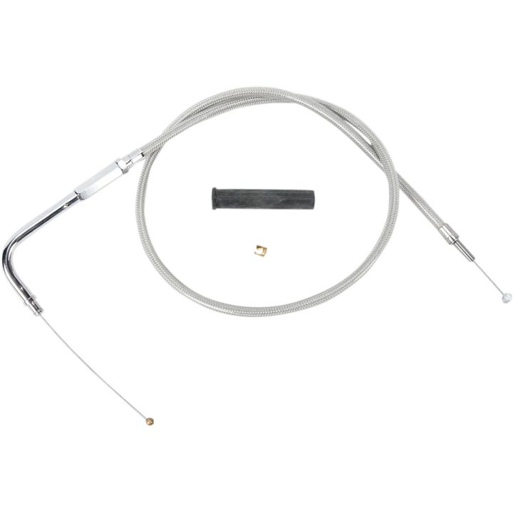 Cable de acelerador trenzado de acero inoxidable — 93.5 cm carcasa, codo 90°, 12.7 cm recorrido