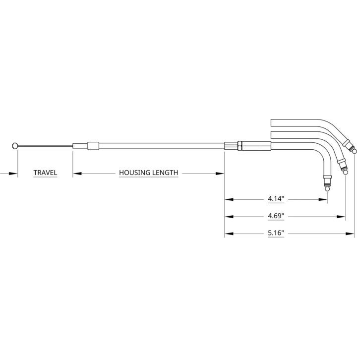 Cable de acelerador trenzado de acero inoxidable — 100,5 cm de carcasa, codo 90°, recorrido 12,7 cm, plata