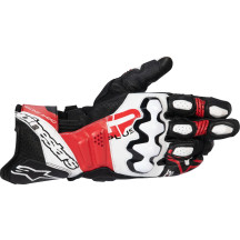 GP Plus R V3 Leather Gloves — L, White, Bright Red, Black