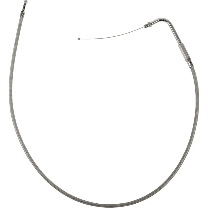 Cable trenzado de acelerador de acero inoxidable — 82,5 cm (32-1/2") carcasa, 12,7 cm (5") recorrido, codo 90°, acoplamiento roscado
