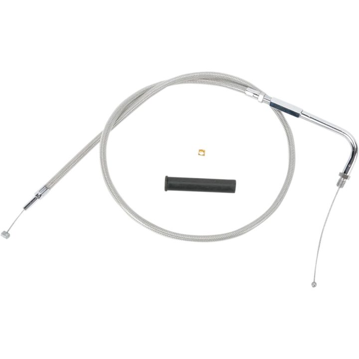 Cable de acelerador trenzado de acero inoxidable — carcasa 92,5 cm, codo 90°, recorrido 12,7 cm