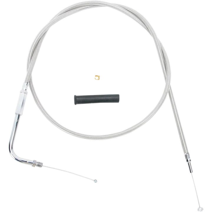Cable de acelerador trenzado de acero inoxidable — 122 cm (48") carcasa, codo 90°, ajuste de manillar roscado