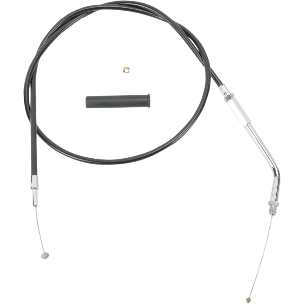 Black Vinyl Throttle/Idle Cable — 82.5 cm (32-1/2"), 95 mm travel, threaded handlebar fitting, 45° elbow