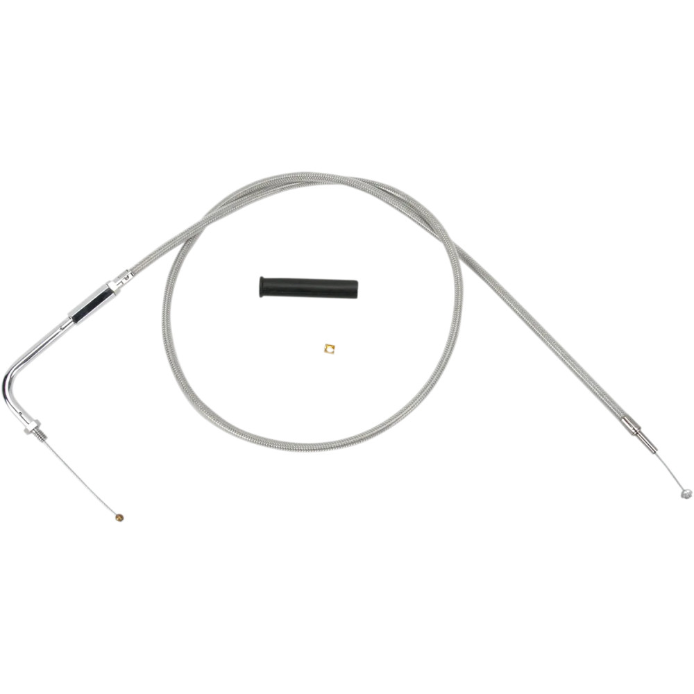 Stainless Braided Throttle Cable — 100.5 cm (39-1/2"), 90° elbow, 95 mm travel, Silver