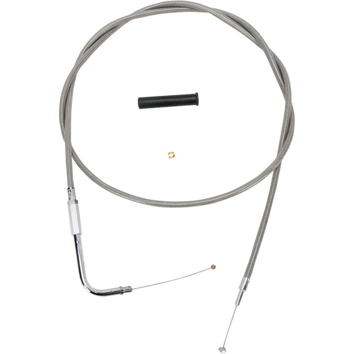 Cable de acelerador trenzado de acero inoxidable — 137 cm (54"), codo 90°, plateado