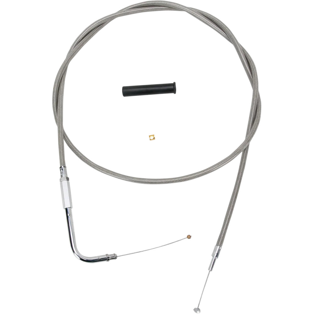Stainless Braided Throttle Cable — 137 cm (54") , 90° elbow, Silver