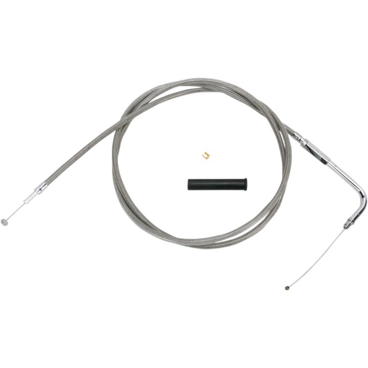 Cable de acelerador trenzado de acero inoxidable — carcasa 58", recorrido 5", codo 90°, plateado