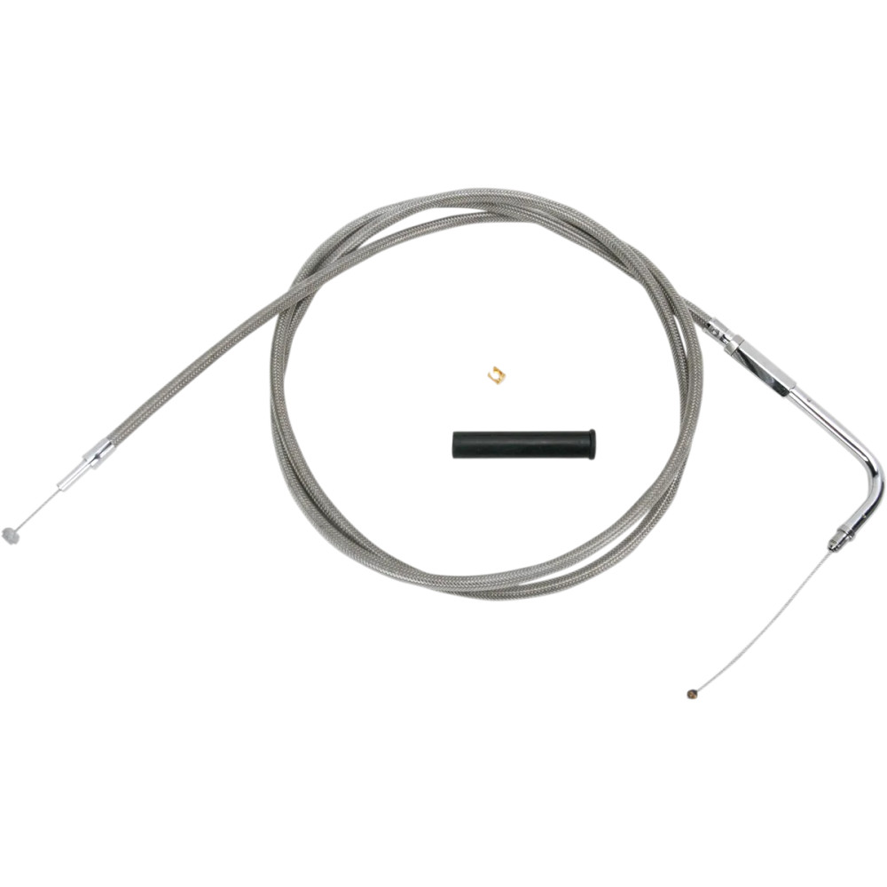 Stainless Braided Throttle Cable — 58" housing length, 90° elbow, 5" travel