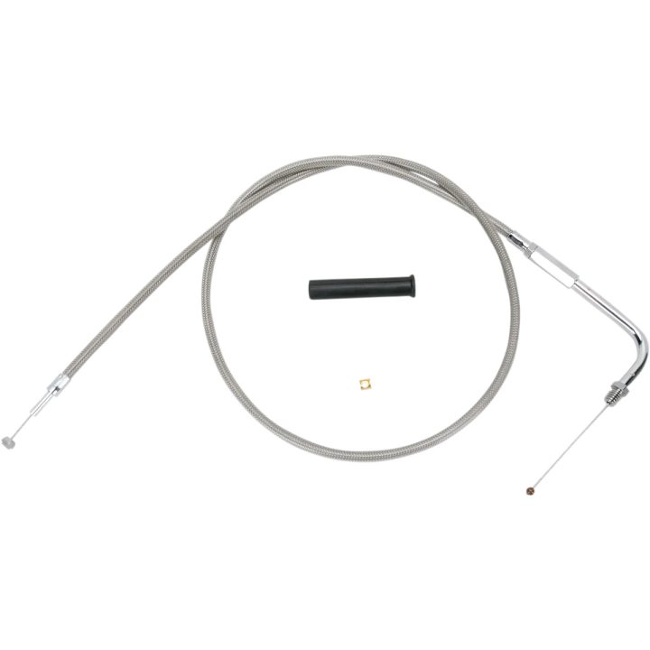 Cable de Acelerador Trenzado de Acero Inoxidable — Largo carcasa 112 cm (44\"), Codo 90°, Recorrido 95 mm (3-3/4\")