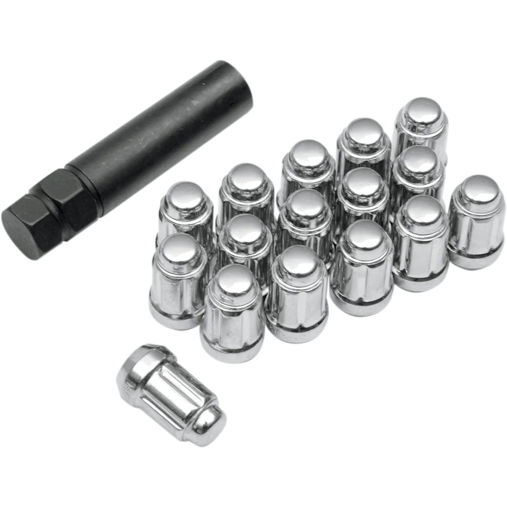 Lug Nuts — M12 x 1.50, tapered base, Chrome, 16-pack