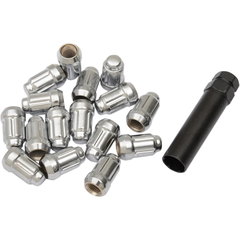 Lug Nuts — M12 x 1.25, tapered base, 16 pack, chrome