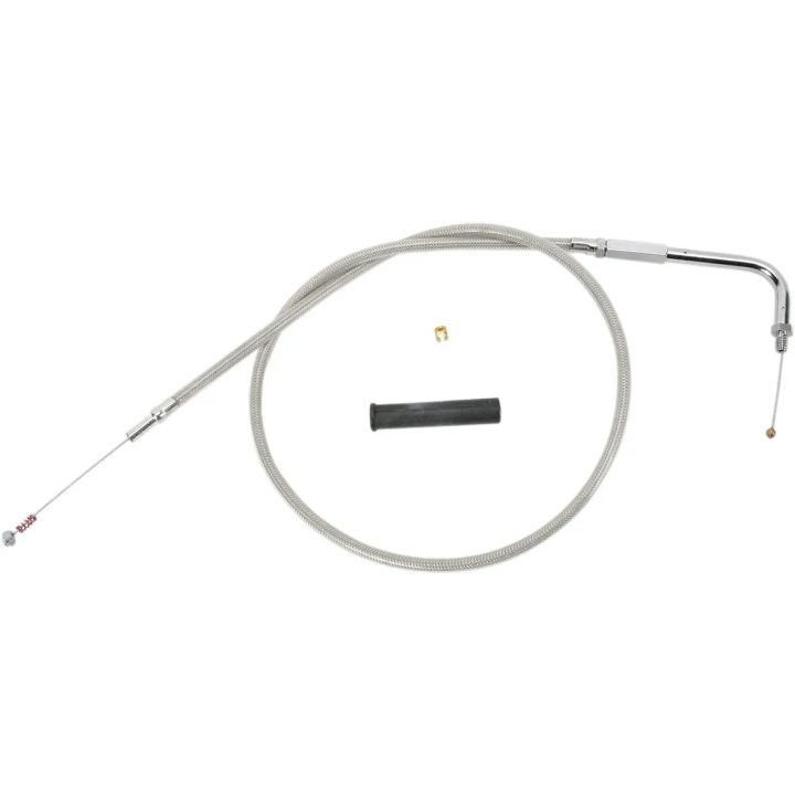 Cable de ralentí trenzado de acero inoxidable — 76 cm (30 in) carcasa, codo 90°, montaje roscado para manillar
