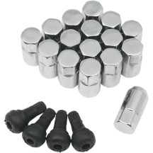 Replacement ATV/UTV Wheel Lug Nuts with Valve Stems — 10 mm x 1.25, tapered base, 16 pack, chrome