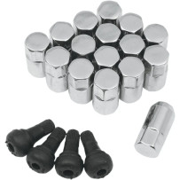 Replacement ATV/UTV Wheel Lug Nuts with Valve Stems — 10 mm x 1.25, tapered base, 16 pack, chrome