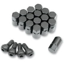 Tuercas de rueda de repuesto para ATV/UTV con válvulas — 10 mm x 1,25, cónicas, pack de 16, negro