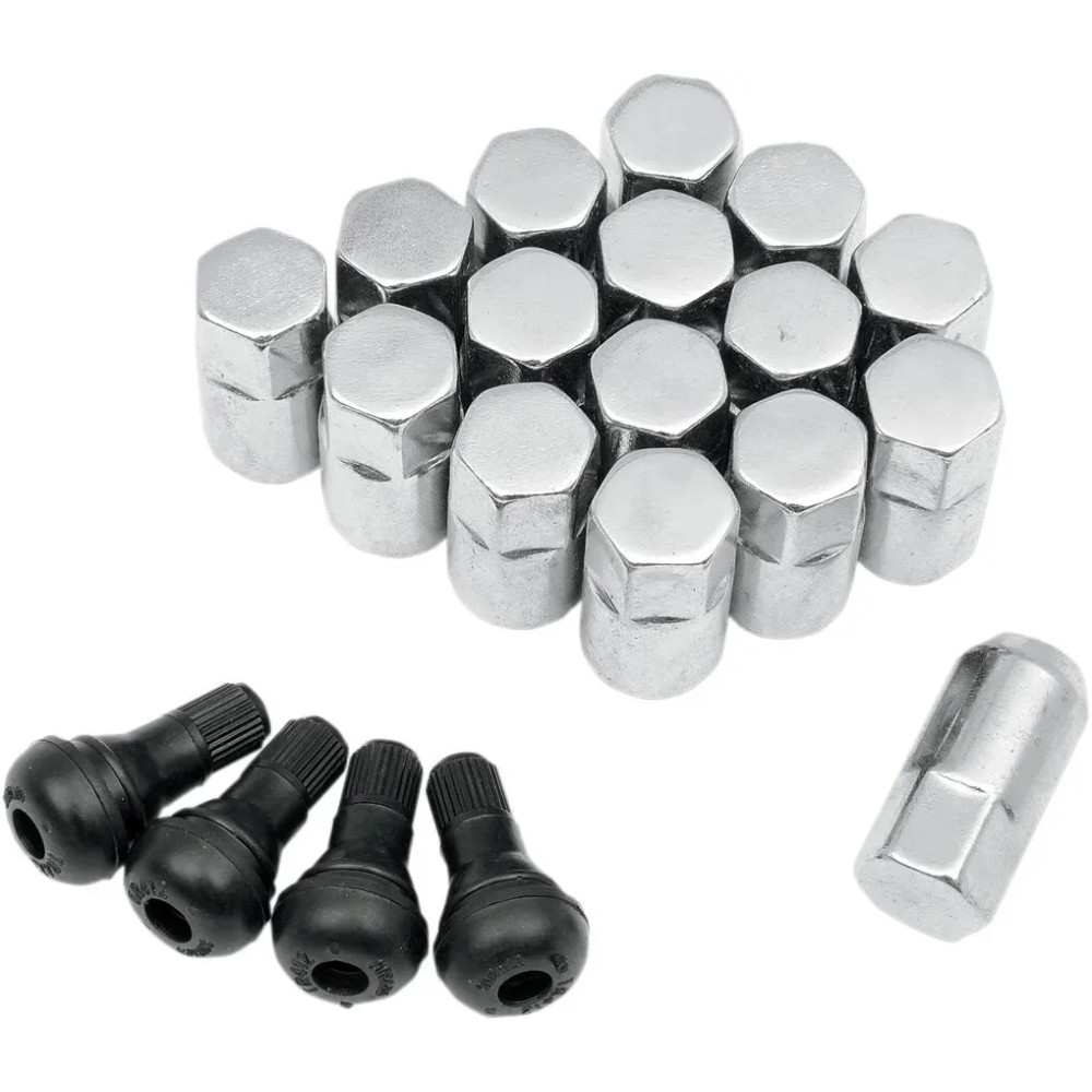 Replacement ATV/UTV Wheel Lug Nuts with Valve Stems — 3/8"-24, 16 Pack, Chrome
