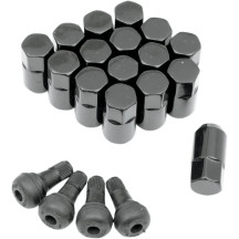 Tuercas de rueda de repuesto para ATV/UTV con vástagos de válvula — 3/8"-24 cónico, pack de 16, negro brillante