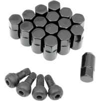Tuercas de rueda de repuesto para ATV/UTV con vástagos de válvula — 3/8"-24 cónico, pack de 16, negro brillante