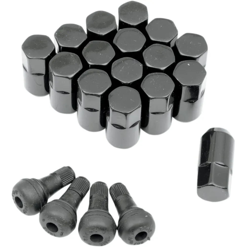 Replacement ATV/UTV Wheel Lug Nuts with Valve Stems — 3/8"-24 tapered, 16-pack, black gloss