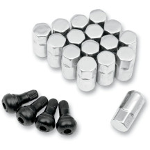 Tuercas de rueda de repuesto para ATV/UTV con vástagos de válvula — 12 mm x 1.25, cónico, 16 unidades, cromado
