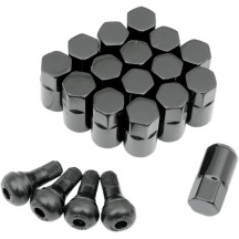 Tuercas de rueda de repuesto para ATV/UTV con vástagos de válvula — 12 mm x 1,25" , base cónica, pack de 16, negro brillo