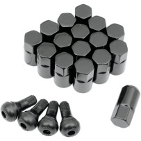 Tuercas de rueda de repuesto para ATV/UTV con vástagos de válvula — 12 mm x 1,25" , base cónica, pack de 16, negro brillo