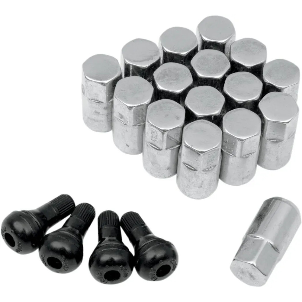 Replacement ATV/UTV Wheel Lug Nuts with Valve Stems — 12 mm x 1.5", 16 pack, Chrome