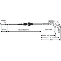 Stainless Braided Idle Cable — 98.5 cm housing, 12.4 cm travel, 90° elbow, silver