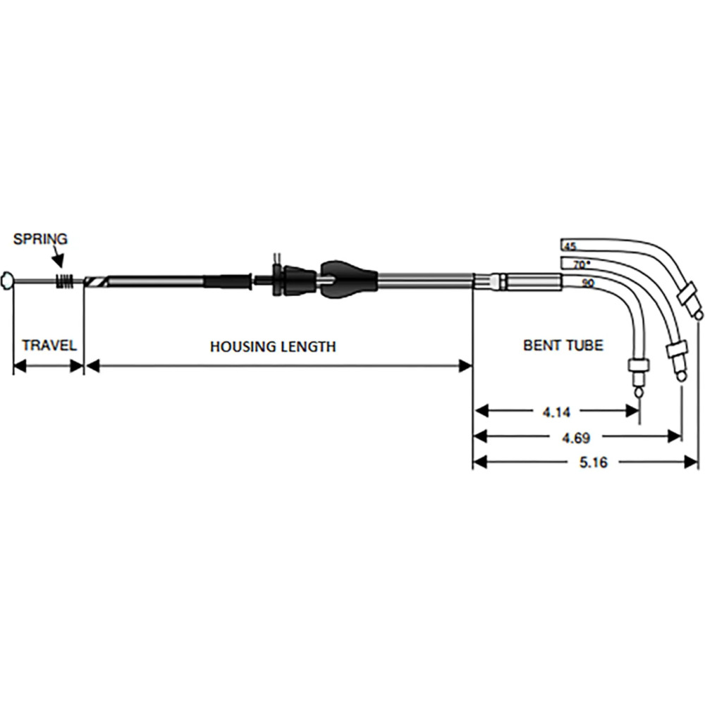 Stainless Braided Idle Cable — 98.5 cm housing, 12.4 cm travel, 90° elbow, silver