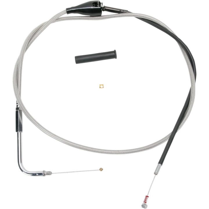 Cable de ralentí trenzado de acero inoxidable — 132 cm (52"), codo de 90°, plateado