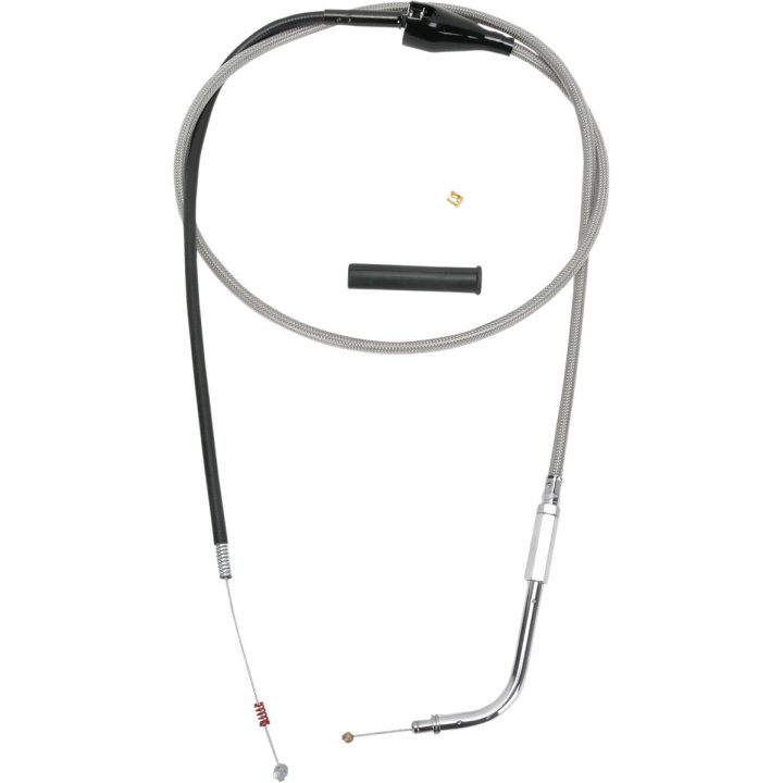 Cable de ralentí trenzado de acero inoxidable — 48" de funda, codo 70°, plateado