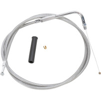 Stainless Braided Throttle Cable — 127 cm (50"), 90° elbow, threaded handlebar fitting