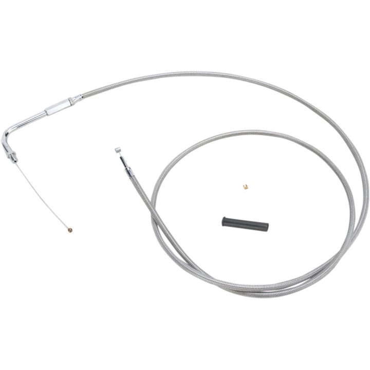 Cable de acelerador trenzado de acero inoxidable — 142 cm (56"), codo 90°, ajuste roscado, recorrido 5"