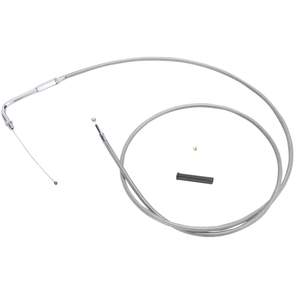 Stainless Braided Throttle Cable — 142 cm (56") housing, 90° elbow, silver