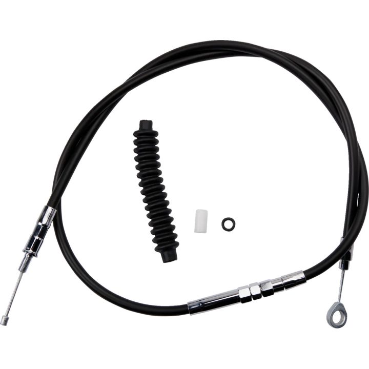 Cable de embrague de vinilo negro de alta eficiencia — funda 134 cm, ajustador 60 cm, recorrido 65 mm