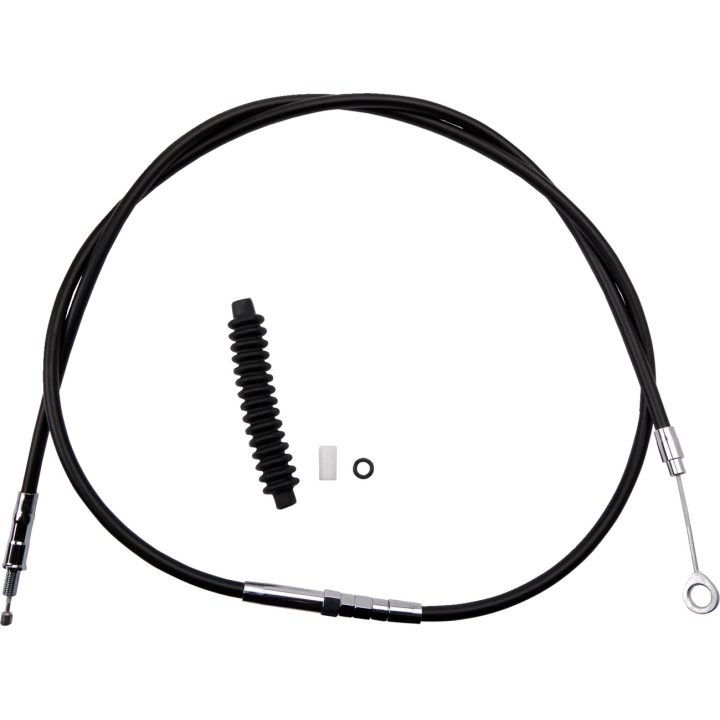 Cable de embrague de vinilo negro de alta eficiencia — Longitud de funda 177.5 cm (69-13/16"), recorrido 67 mm (2-5/8"), ajustador 90.5 cm (35-5/8")