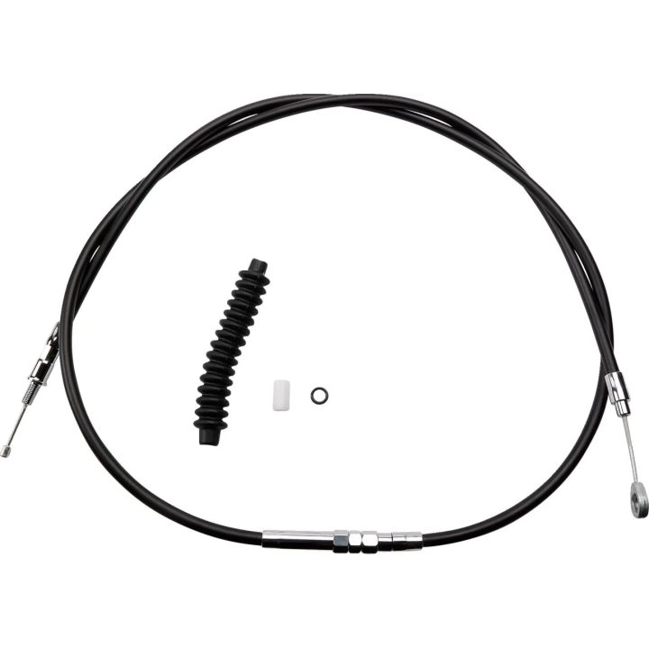 Cable de embrague de vinilo negro de alta eficiencia — Funda 200 cm (78-11/16"), Ajustador 83.5 cm (32-15/16"), Recorrido 70 mm (2-3/4")
