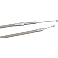 High-Efficiency Braided Stainless Steel Clutch Cable — 135.5 cm housing, 17 cm travel, bottom adjuster, chrome finish