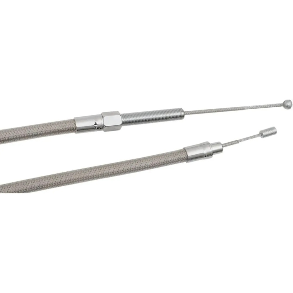 High-Efficiency Braided Stainless Steel Clutch Cable — 135.5 cm housing, 17 cm travel, bottom adjuster, chrome finish