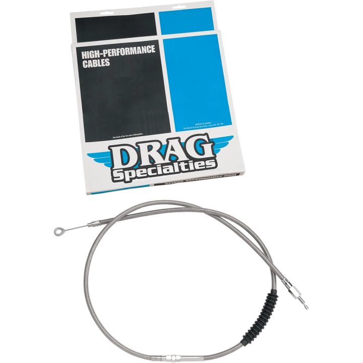 Cable de embrague trenzado de acero inoxidable de alta eficiencia — 159 cm carcasa, 83 mm recorrido, ajustador 80 cm, cromo