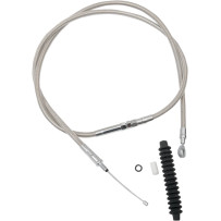 High-Efficiency Braided Stainless Steel Clutch Cable — 159 cm housing, 83 mm travel, 80 cm adjuster, chrome