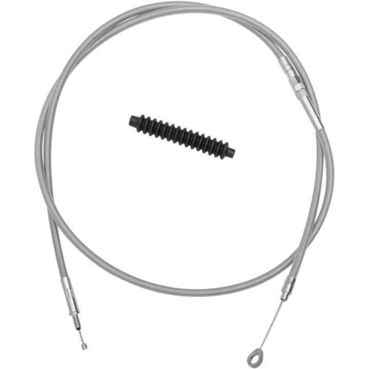 Cable de embrague trenzado de acero inoxidable de alta eficiencia — carcasa 203 cm, recorrido 79 mm, ajustador 64,5 cm, Cromo