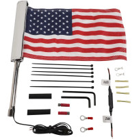 Mástil iluminado LED con bandera americana — 12 V, 31.75 cm de altura, 6.4 mm (1/4 in) abrazadera, Cromo